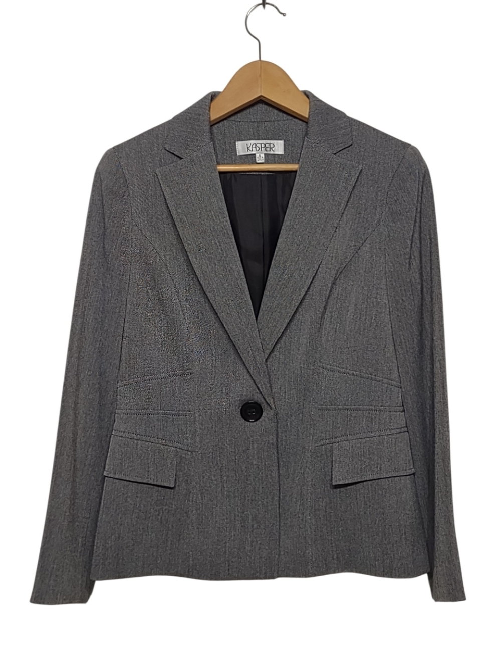 Kasper Tailored Single Button Blazer Size 6 Gray